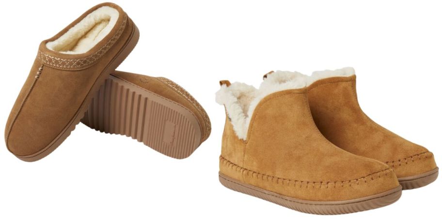 2 pairs of brown slippers 
