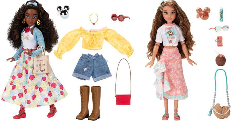 two disney dolls with accessories