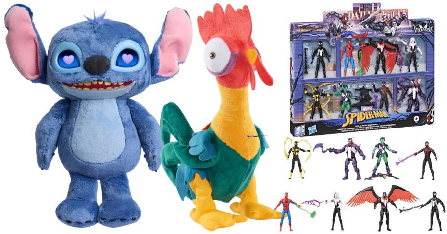 Disney Stitch, Hei Hei and Spiderman toys