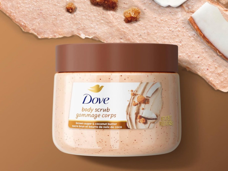 A jar of Dove body scrub.