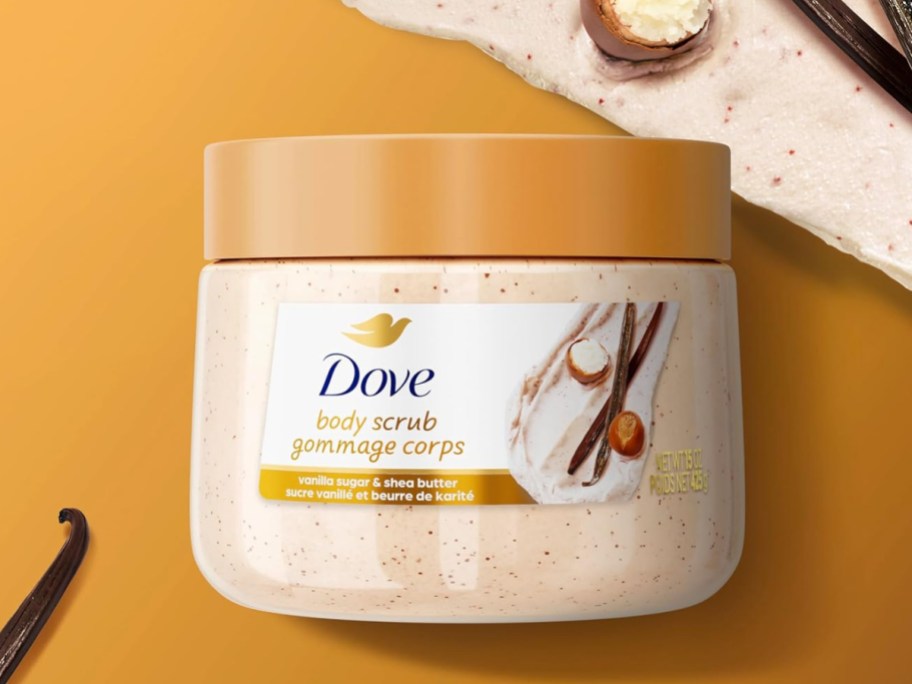 A jar of Dove body scrub.