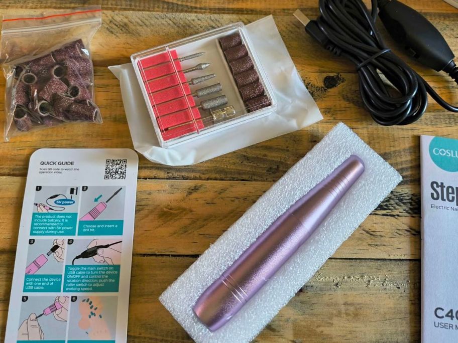 drill set all displayed on top of the table