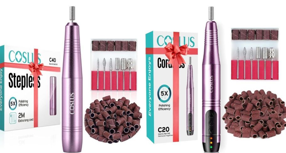 two different drill sets with the bits they include