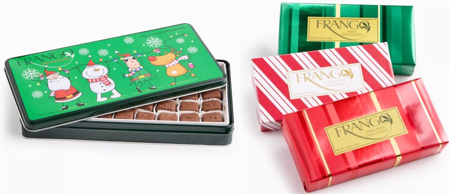 opened box of chocolates near 3 other boxes