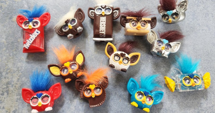 mini furby figures dressed as hershey candies