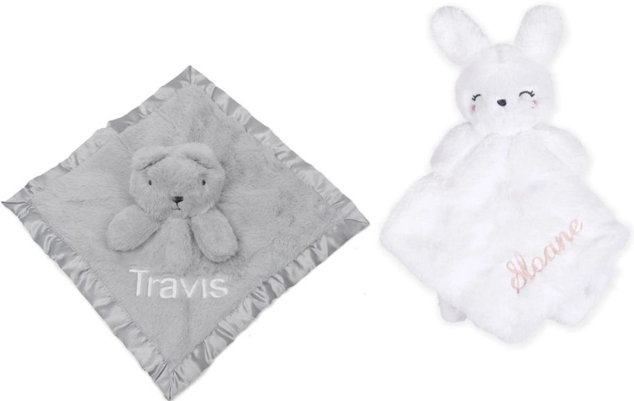 Stock images of two Gerber Security Blankets with embroidery