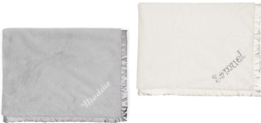 Stock images of two Gerber Plush baby blankets