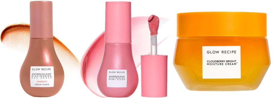 Glow Recipe bronzing drops, liquid blush, and mositurizer