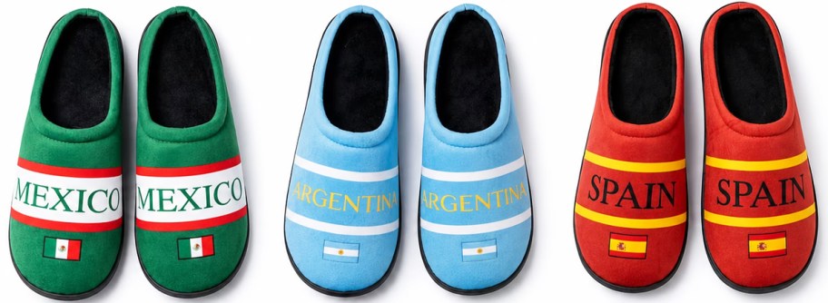 three pairs of slippers in a row