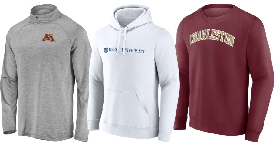 NCAA pullover quarter zip top, hoodie, and sweatshirt