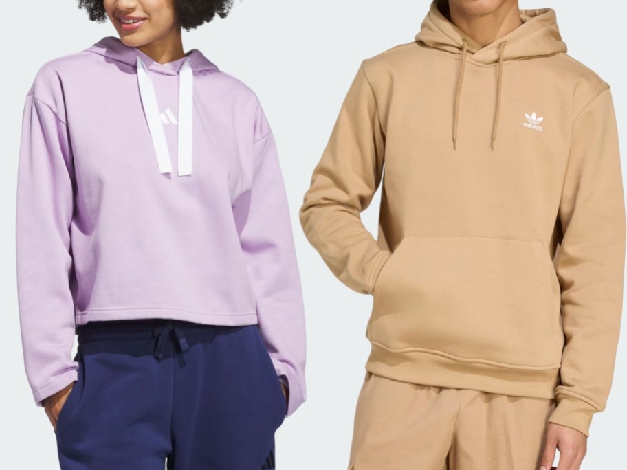 woman and man wearing adidas hoodies