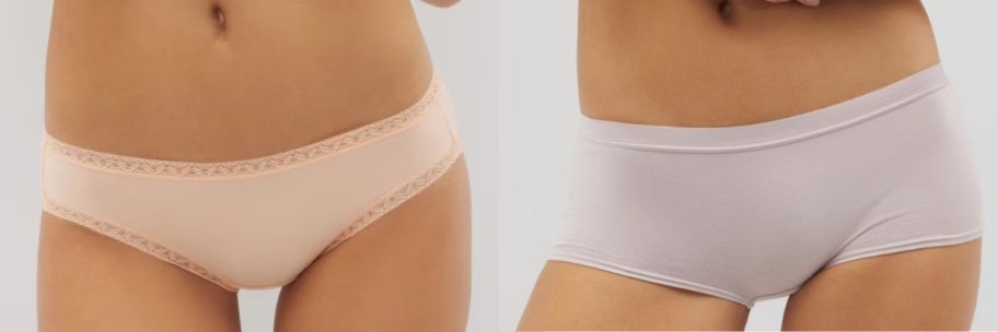 the mid section of 2 women wearing different style panties