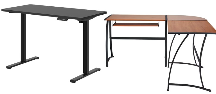 a standing desk and an L shaped desk