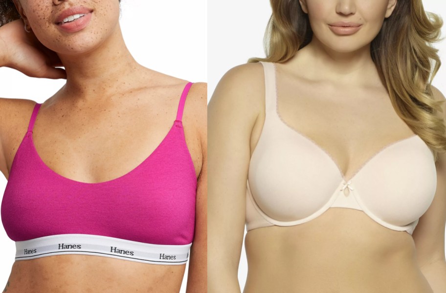 Hanes Women's Originals ComfortFlex Cropped Bralette, Paramour by Felina Paramour Women's Sensational Underwire T-Shirt Bra