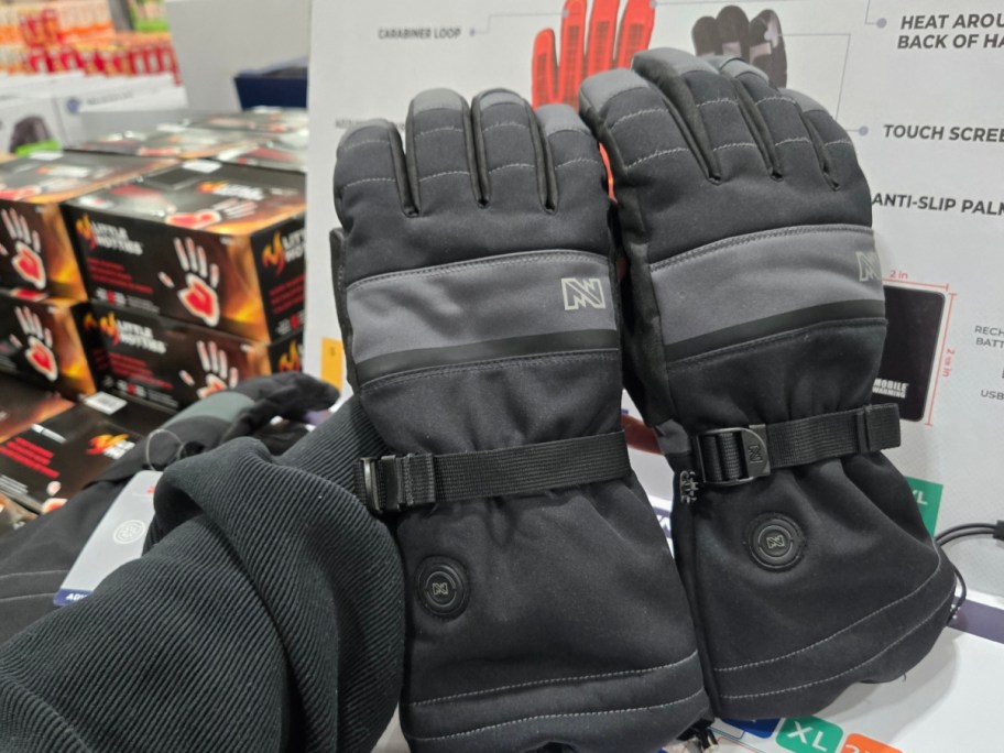 A pair of heated gloves.