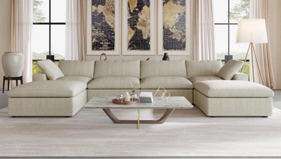 beige cloud couch lookalike in styled living room