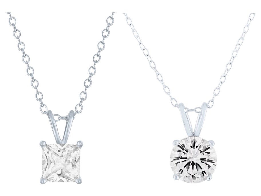 Two white sapphire necklaces side by side.