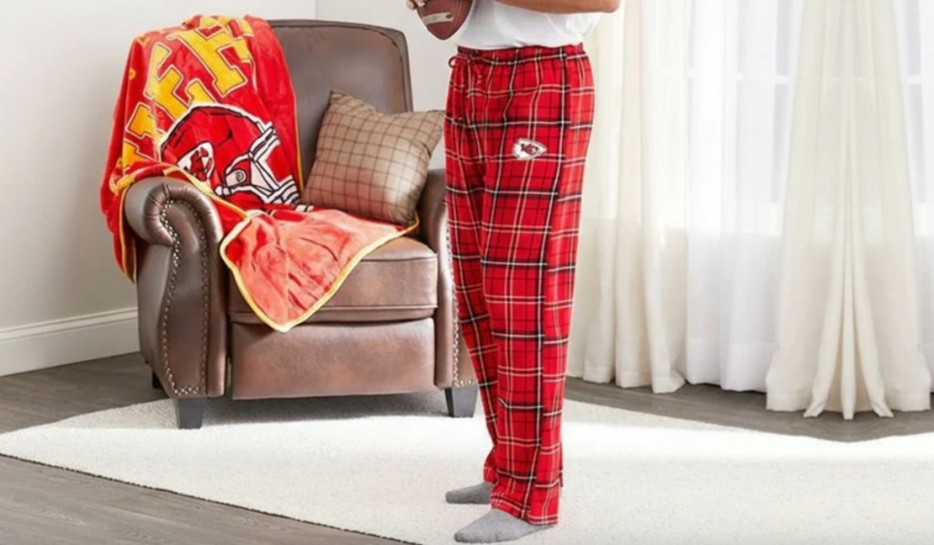 man wearing Kansas City Chiefs Flannel Pants
