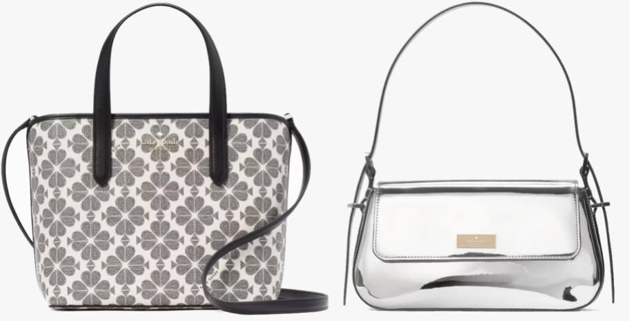 flower tote and silver metallic shoulder bag