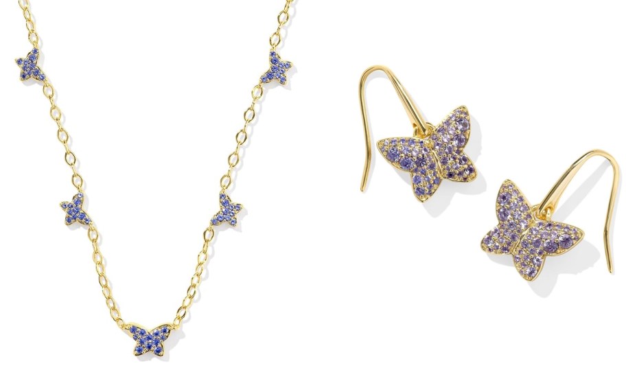 Kendra Scott Lillia Crystal Strand Necklace and Kendra Scott Lillia Crystal Drop Gold Earrings