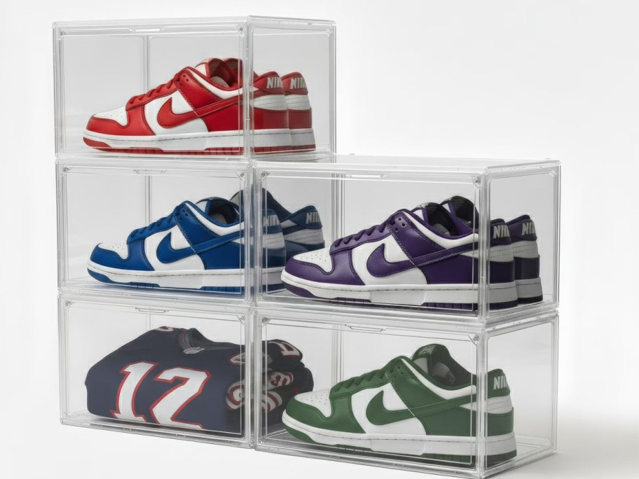 Kicks & Co Transparent Shoe Organizer & Display Case 5-Pack with Nikes enclosed