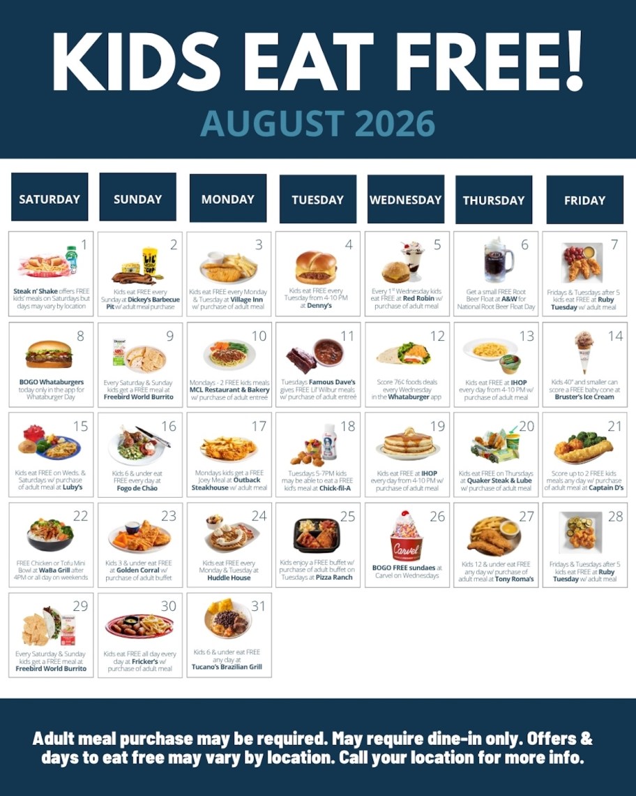 kids eat free august calendar