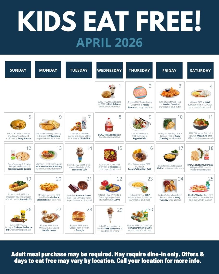 april calendar showing free eats