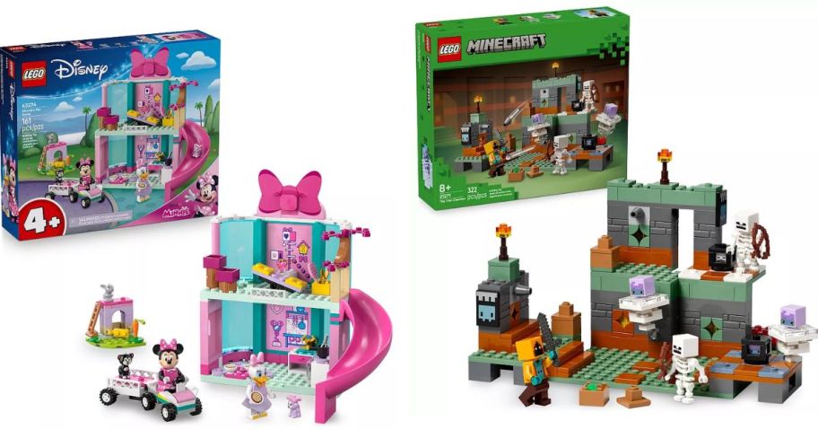 Stock images of LEGO Minnie Mouse and Minecraft Sets