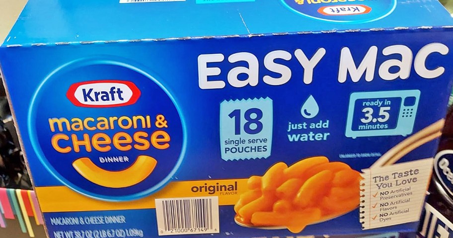 big blue box of Kraft Easy Mac pouches