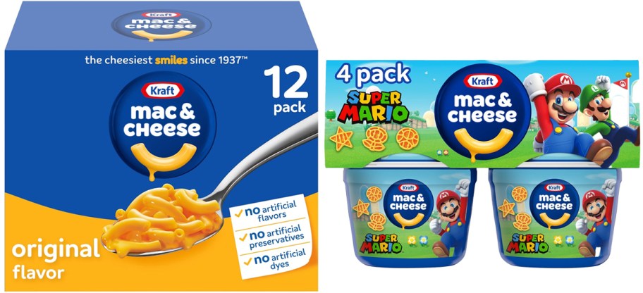 Kraft Mac & Cheese 12-Pack and Super Mario Mac & Cheese Cups 4-Pack
