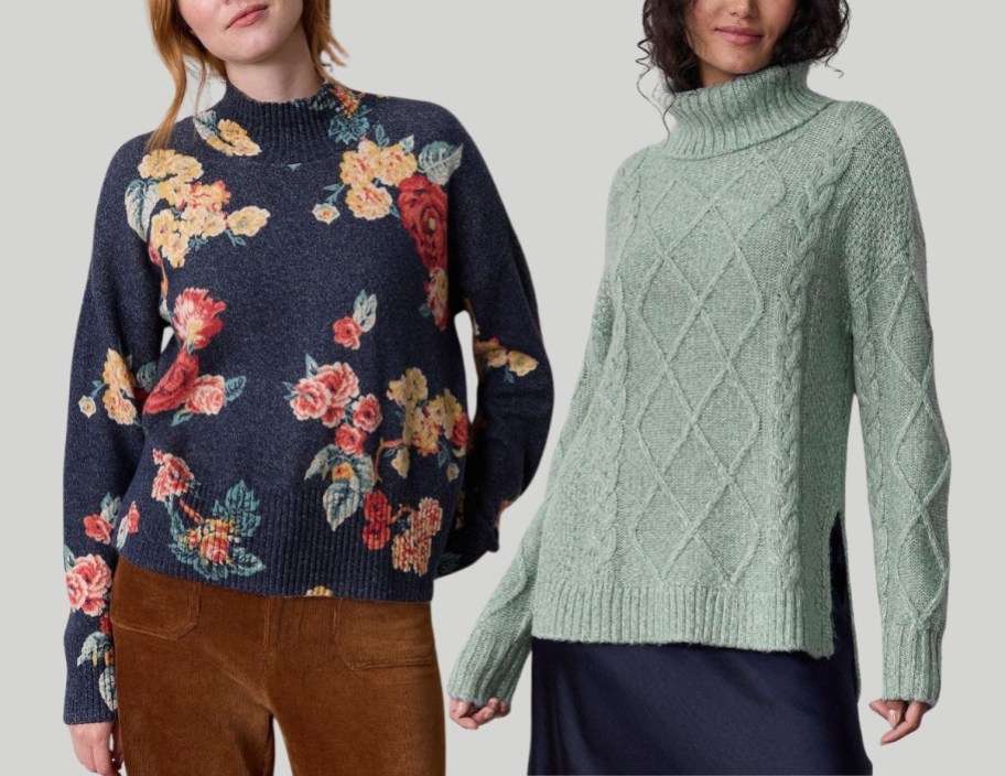 two women in pullover sweaters