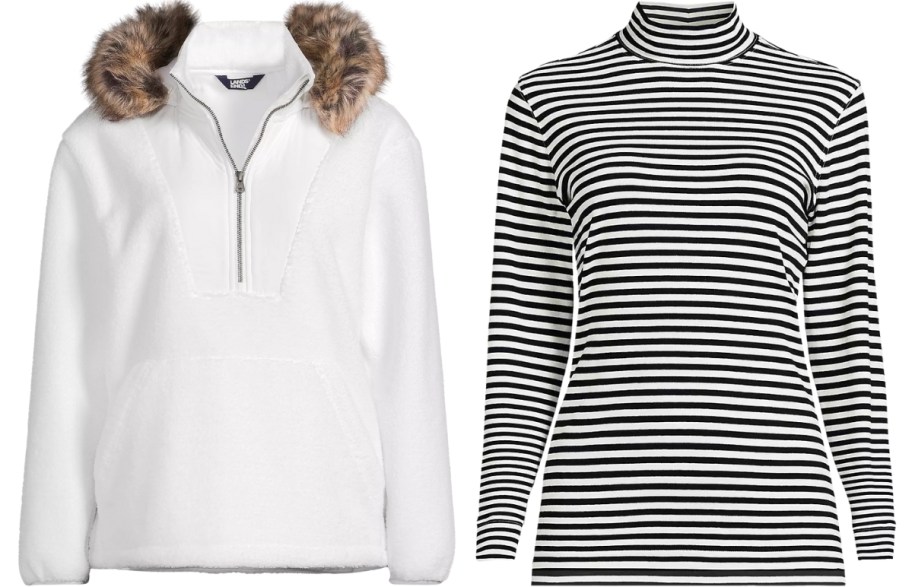 wmens faux fur pullover and mock neck shirt