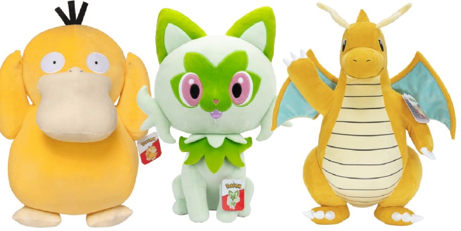 Three pokemon themed jumbo plush toys