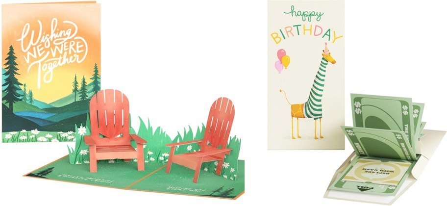 adirondack chairs and giraffe birthday pop-up cards