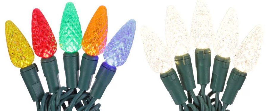 Stock images of two sets of GE Large Bulb Christmas String Lights