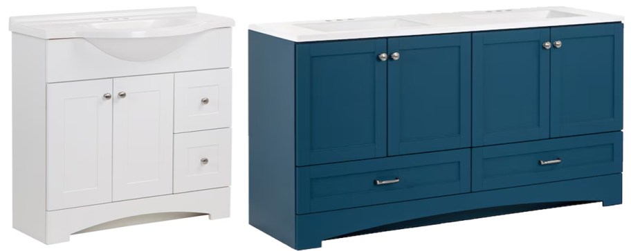 white and blue bathroom vanities