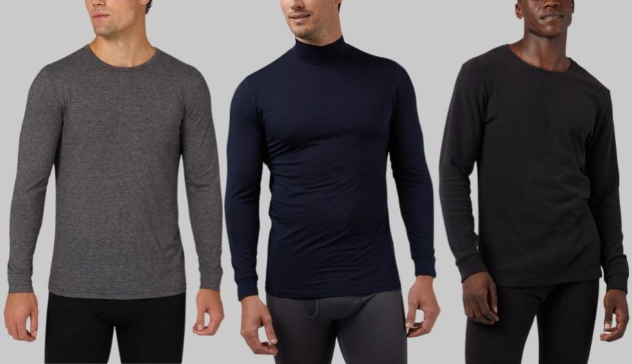 3 men in baselayer tops and leggings
