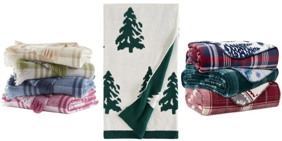Throw blankets with various plaid patterns