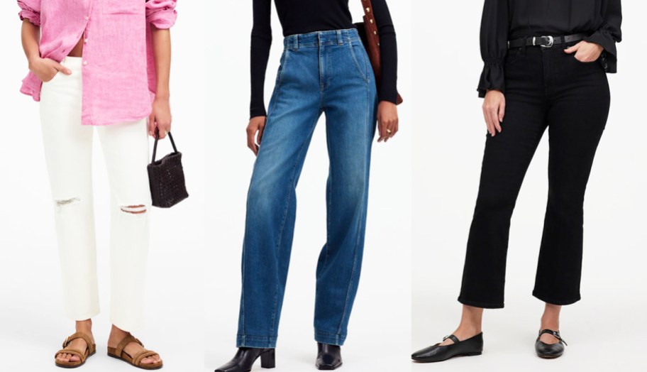 three women modeling jeans