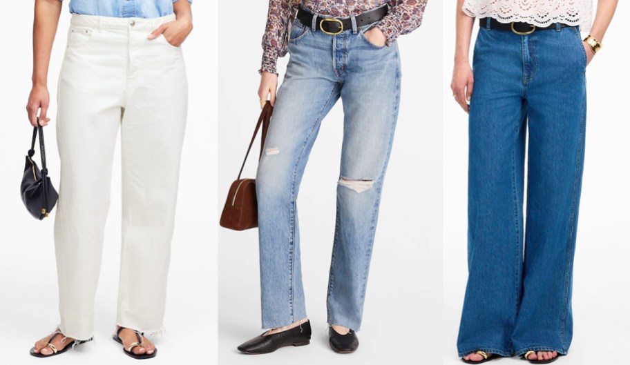 three women modeling jeans