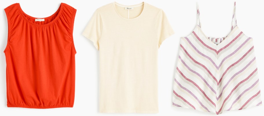 orange, white, and striped tops