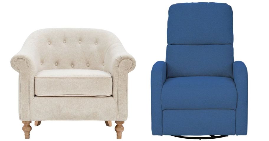 Martha Stewart Fayette Armchair and INK+IVY Curved Slope-Arm Recliner