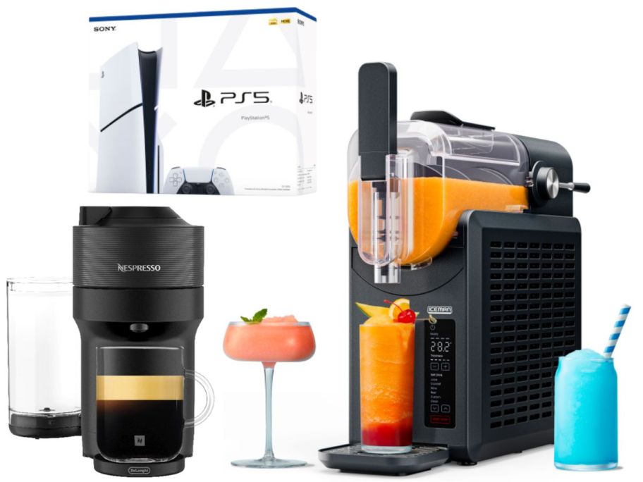 A coffee maker, slushie machine, and a PS5