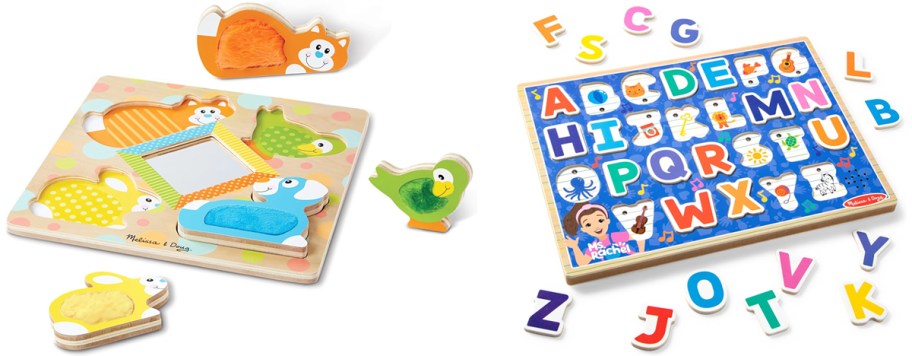 pets and alphabet themed wooden puzzles