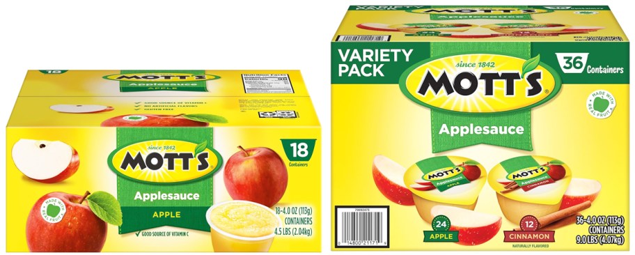 two yellow boxes of Mott's Applesauce