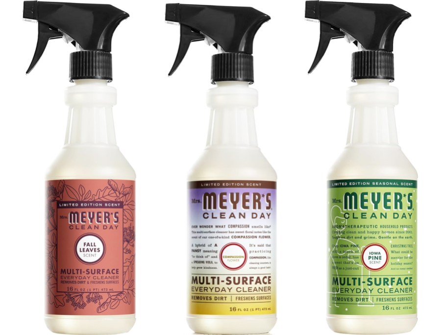 3 bottles of mrs meyers cleaning sprays