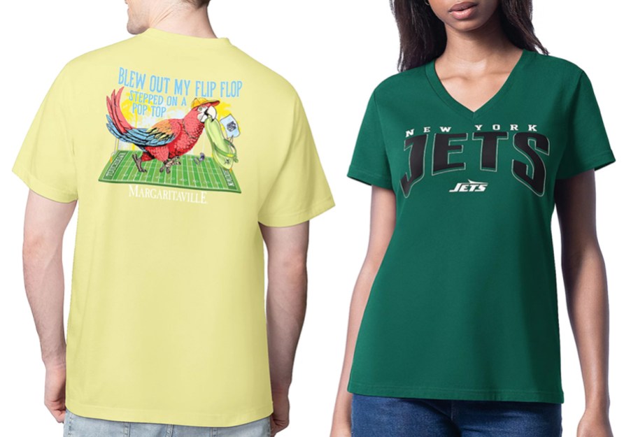 NFL Margaritaville Unisex Pastel Tee and NFL Officially Licensed Women's V-Neck Tee