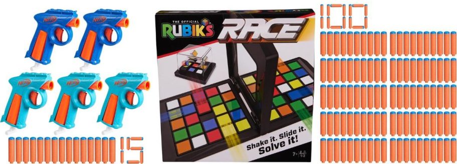 three different nerf toys