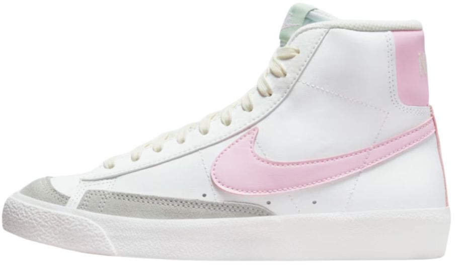 a pink and white high top sneaker