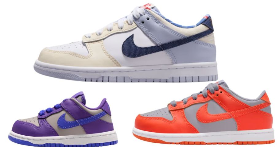 3 Nike kids shoes in various colors